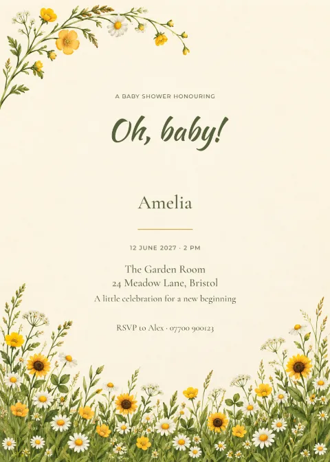 Sunflower meadow – baby shower: printable design preview