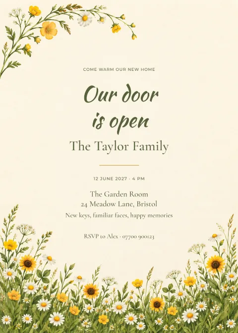 Sunflower meadow – housewarming: printable design preview