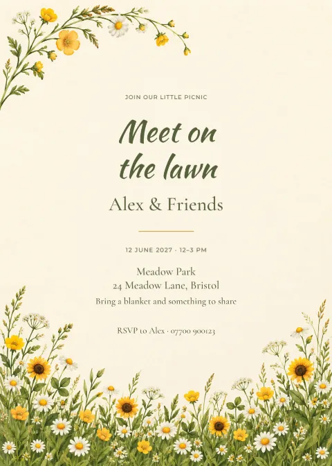 Sunflower meadow – picnic party: printable design preview