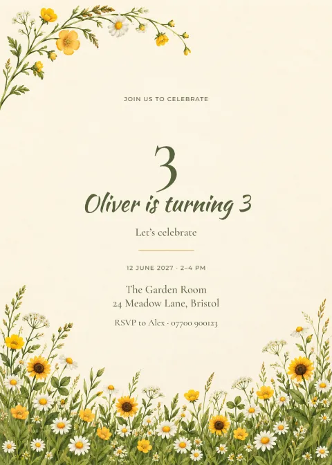 Sunflower meadow – third birthday: printable design preview