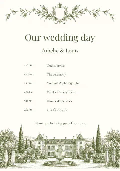 Château estate – ceremony programme: printable design preview