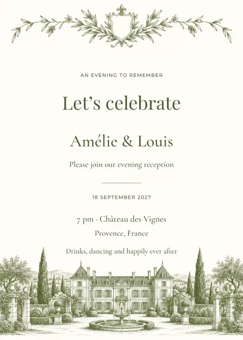 Château estate – evening invitation: printable design preview