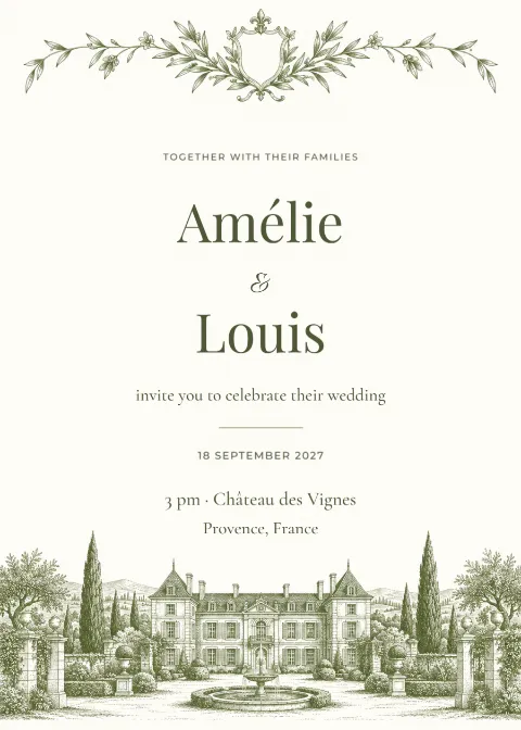 Château estate – wedding invitation: printable design preview