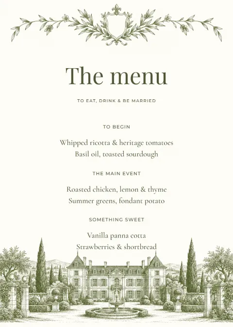 Château estate – wedding menu: printable design preview