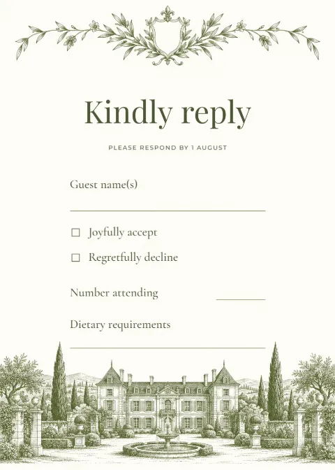 Château estate – RSVP reply card: printable design preview
