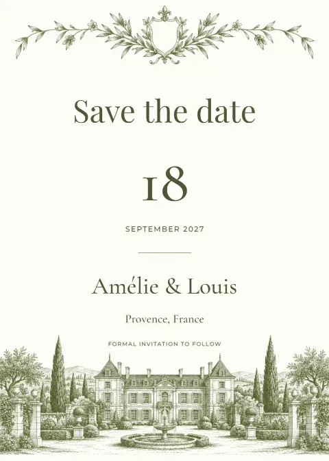 Château estate – save the date: printable design preview