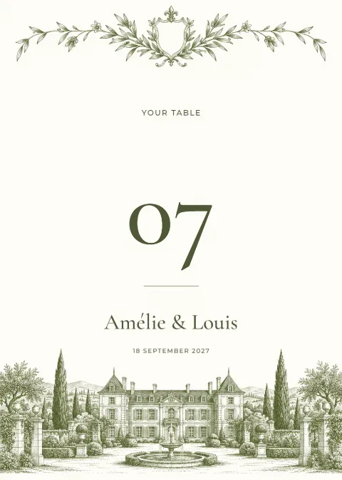Château estate – table number: printable design preview