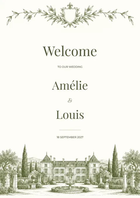 Château estate – wedding welcome sign: printable design preview