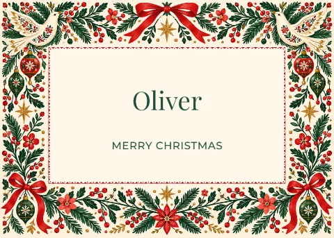 Doves of December – Christmas name card: printable design preview