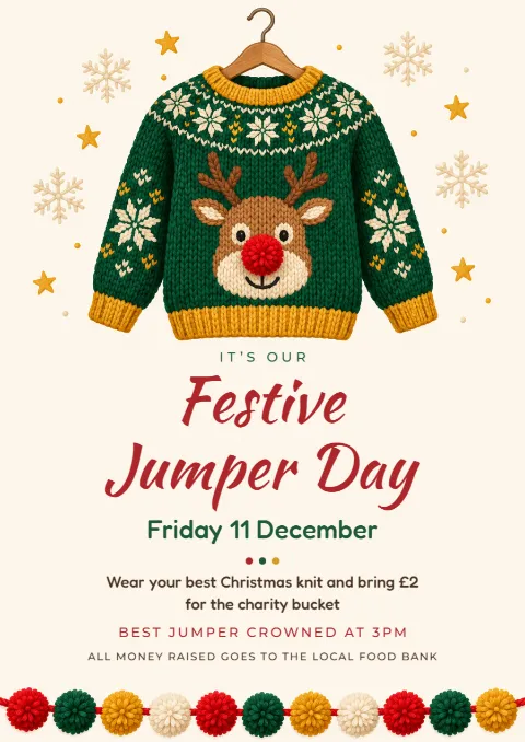 Reindeer jumper – festive jumper day poster: printable design preview