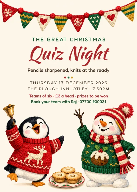 Penguin quizmaster – Christmas quiz night invitation: printable design preview