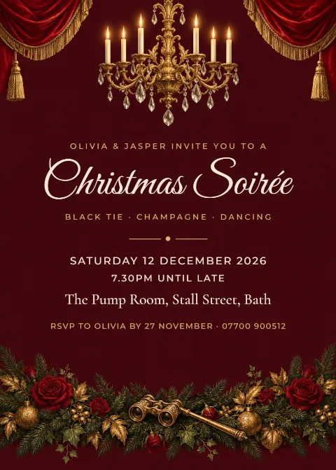 Opera velvet – black tie Christmas party: printable design preview