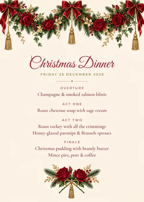 Opera velvet – Christmas dinner menu: printable design preview