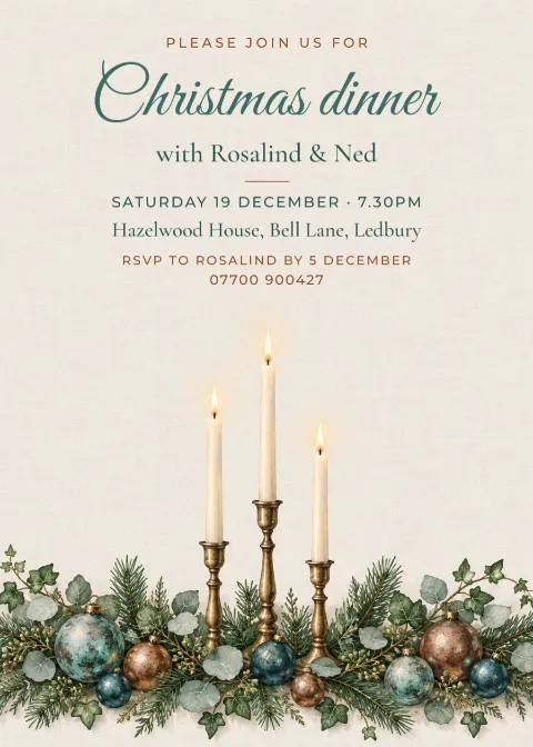 Patina & copper – Christmas dinner invitation: printable design preview