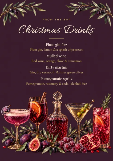 Plum and olive – Christmas drinks menu: printable design preview