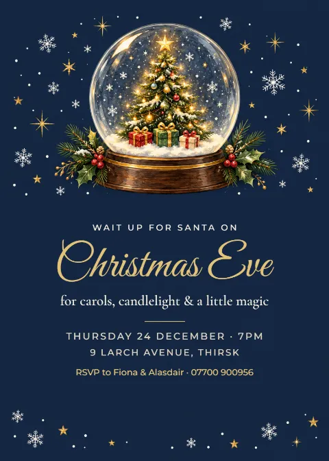 Snow globe – Christmas Eve party invitation: printable design preview
