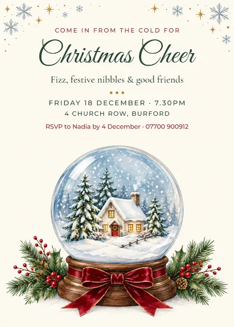 Snow globe – Christmas party invitation: printable design preview