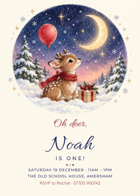 Starry reindeer – Christmas first birthday: printable design preview