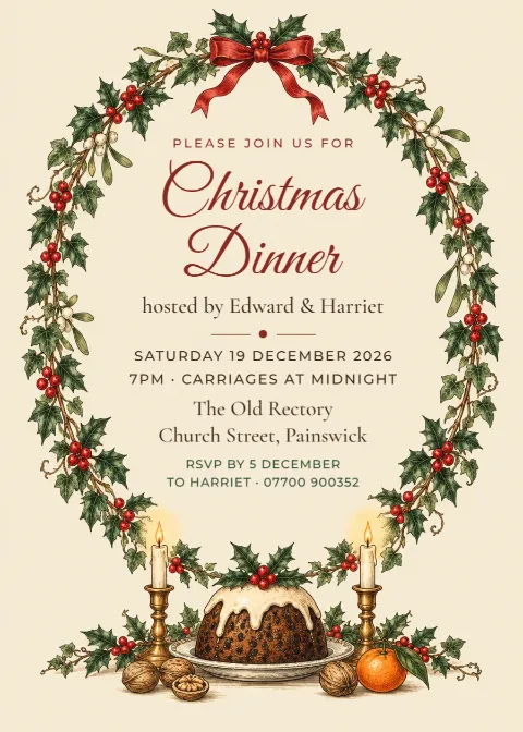 Victorian carol – Christmas dinner invitation: printable design preview
