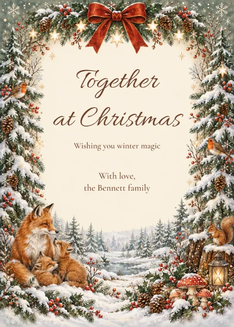 Together in the snow – illustrated Christmas greeting: printable design preview