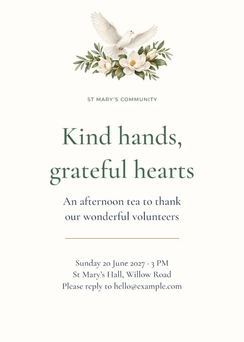 Kind hands, grateful hearts – volunteers tea: printable design preview