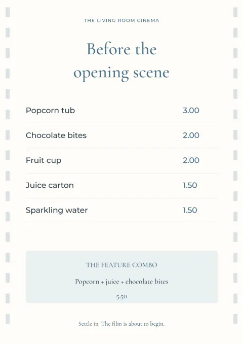 Before the opening scene – snack counter: printable design preview