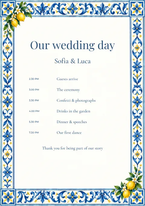 Citrus riviera – ceremony programme: printable design preview