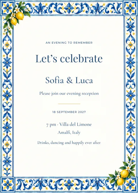 Citrus riviera – evening invitation: printable design preview