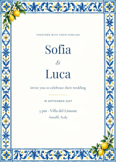 Citrus riviera – wedding invitation: printable design preview