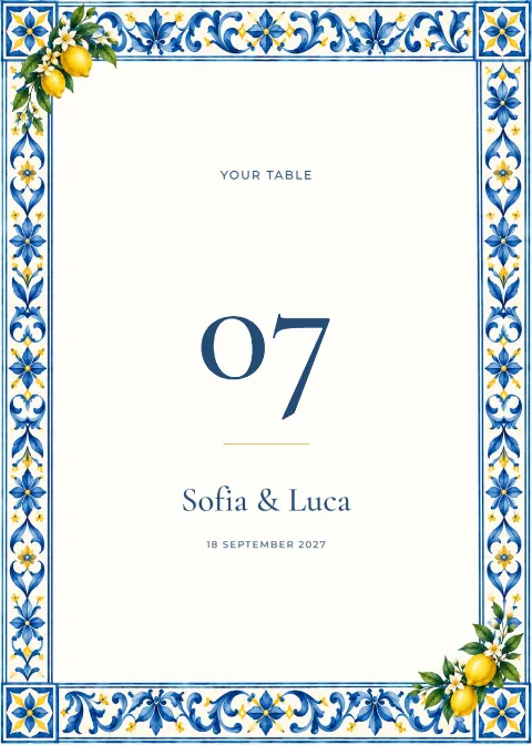 Citrus riviera – table number: printable design preview