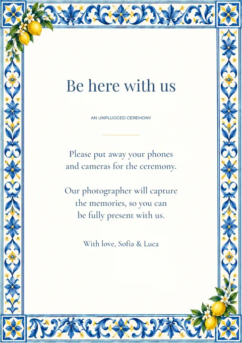 Citrus riviera – unplugged ceremony sign: printable design preview