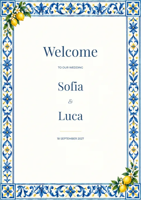 Citrus riviera – wedding welcome sign: printable design preview