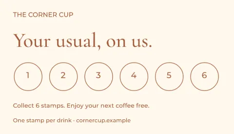 Your usual, on us – coffee loyalty card: printable design preview