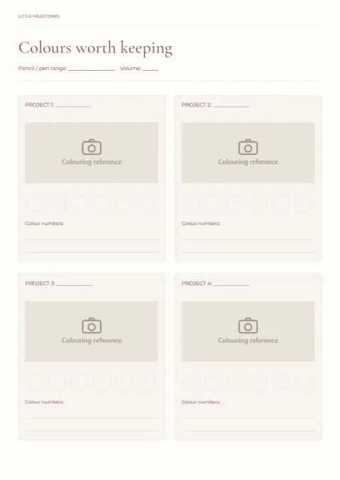 Colours worth keeping – colouring palette log: printable design preview