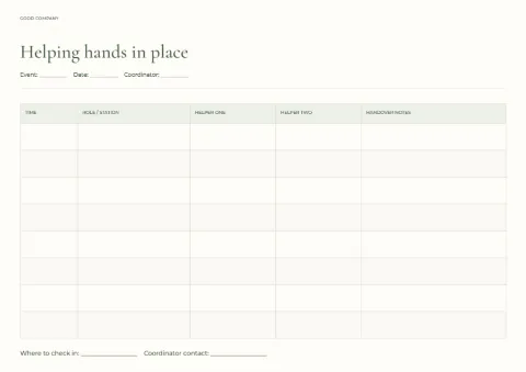Helping hands in place – volunteer rota: printable design preview