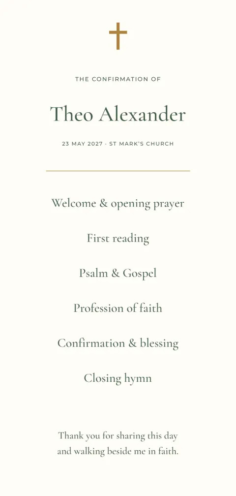 Together in faith – confirmation service card: printable design preview