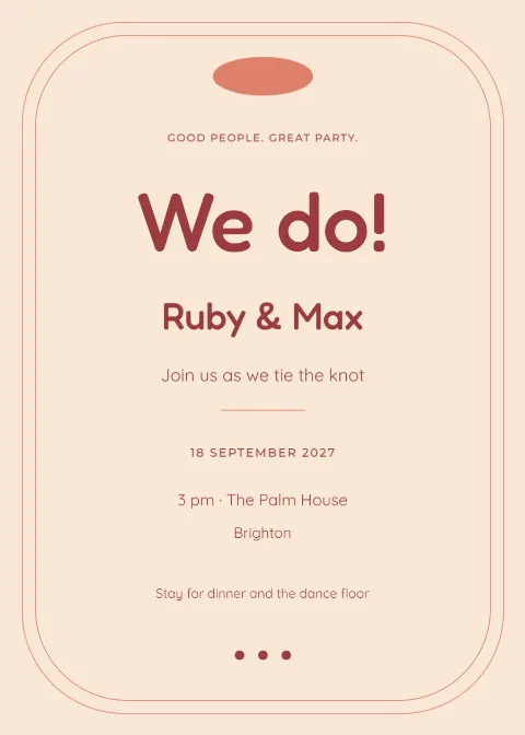 Coral retro – wedding invitation: printable design preview
