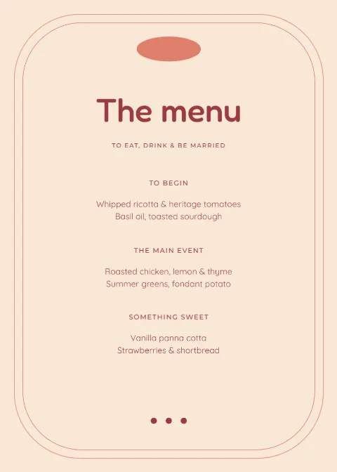 Coral retro – wedding menu: printable design preview
