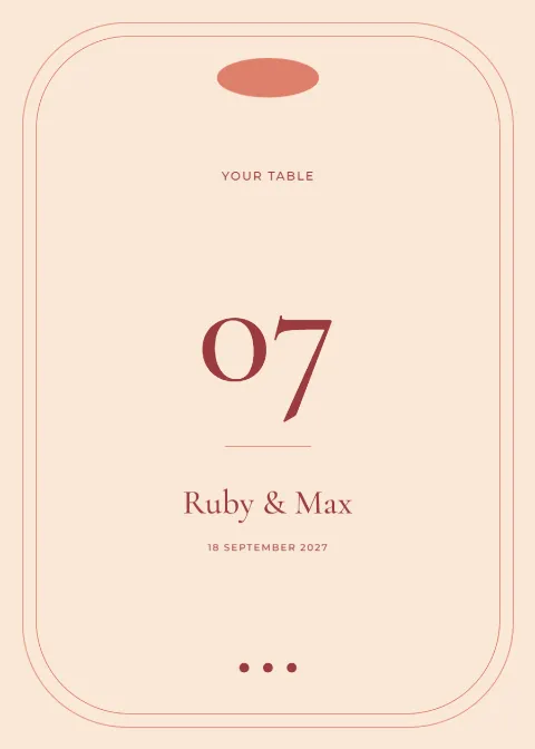 Coral retro – table number: printable design preview