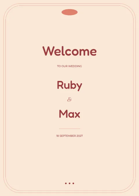 Coral retro – wedding welcome sign: printable design preview