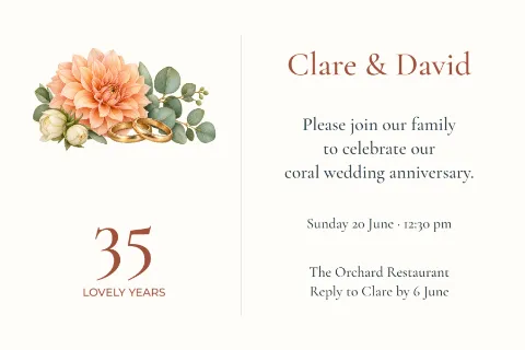 Thirty-five lovely years – coral anniversary: printable design preview