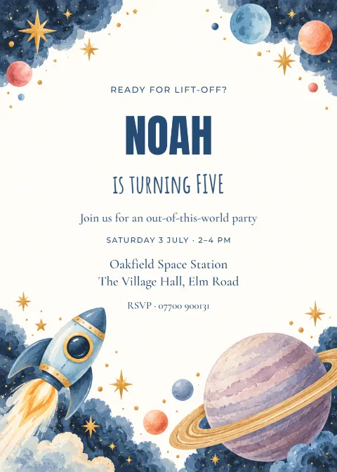 Mission five – space birthday: printable design preview