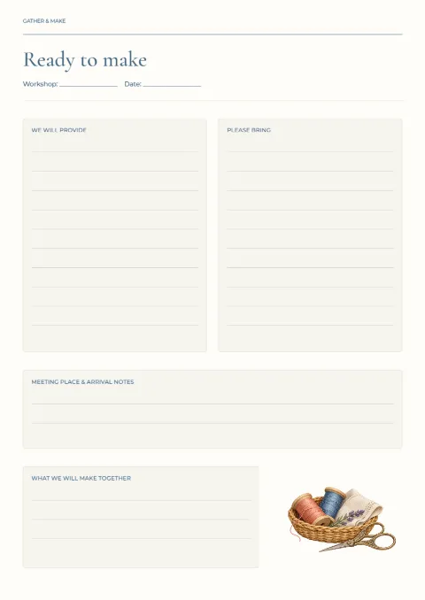 Ready to make – workshop materials sheet: printable design preview