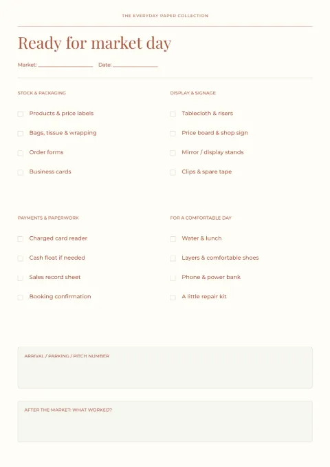 Ready for market day – maker checklist: printable design preview