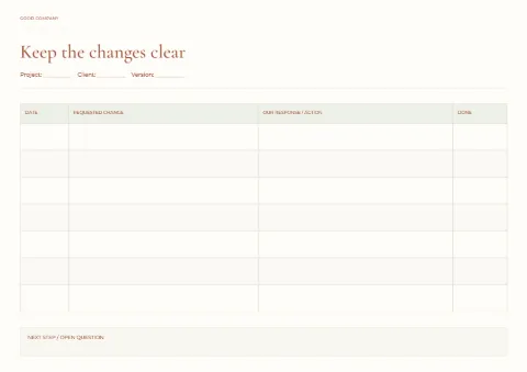 Keep the changes clear – revision log: printable design preview