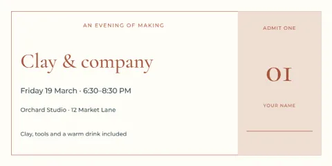An evening of making – workshop ticket: printable design preview