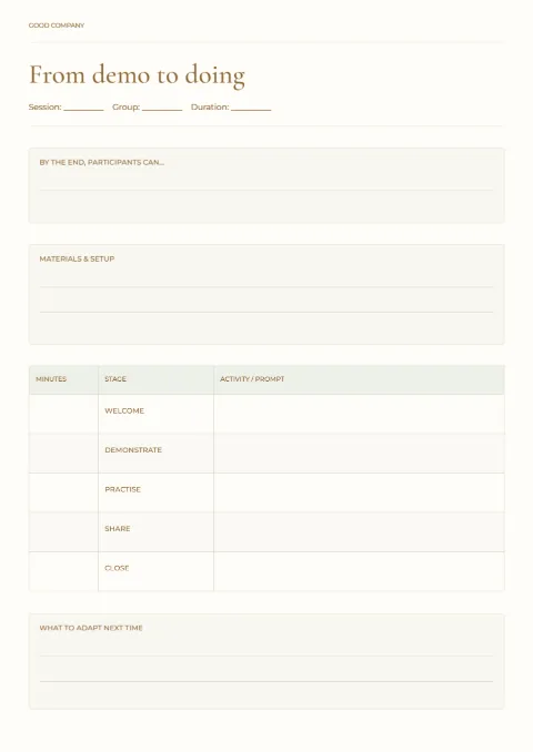 From demo to doing – workshop lesson plan: printable design preview