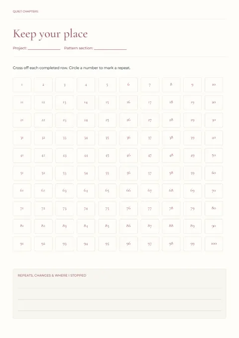 Keep your place – crochet row counter: printable design preview