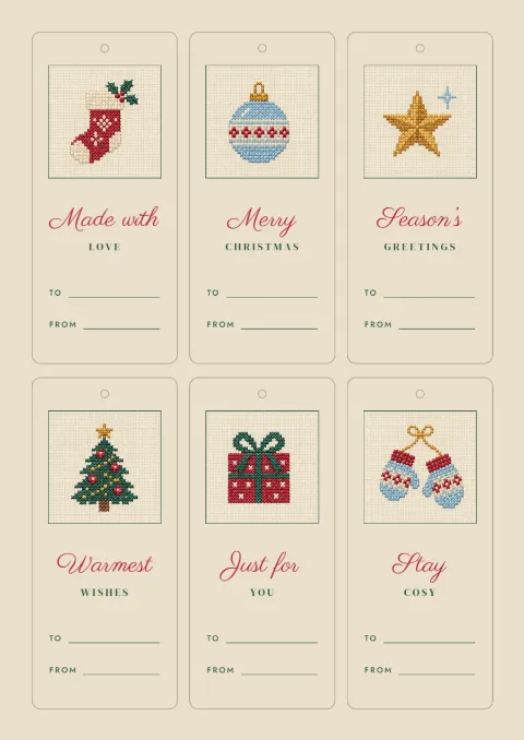 Cross-stitch Christmas – printable gift tags: printable design preview