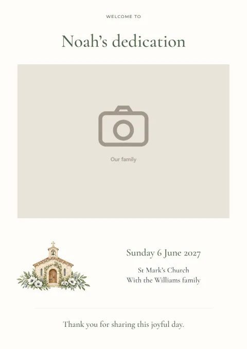 Welcomed with love – dedication photo sign: printable design preview